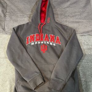 Small IU Indiana University Hoosiers Embroidered Logo Hoodie Unisex Grey And Red
